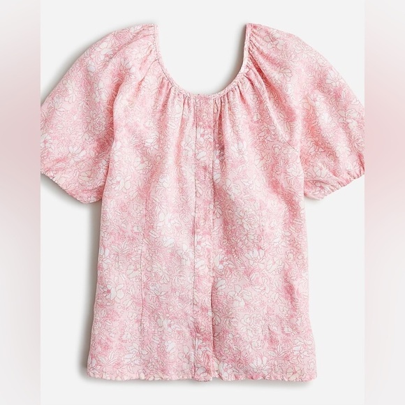 J Crew V-back Linen Puff Sleeve Top Blouse in Tossed Floral Size 12 Pink NWT - Picture 3 of 9